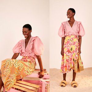 FARM RIO Print Wrap Midi Skirt L